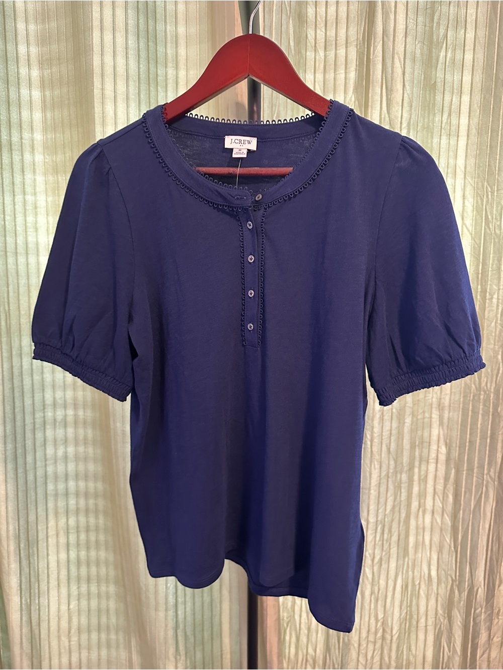 J. Crew Navy Puff-Sleeve Knit Top
